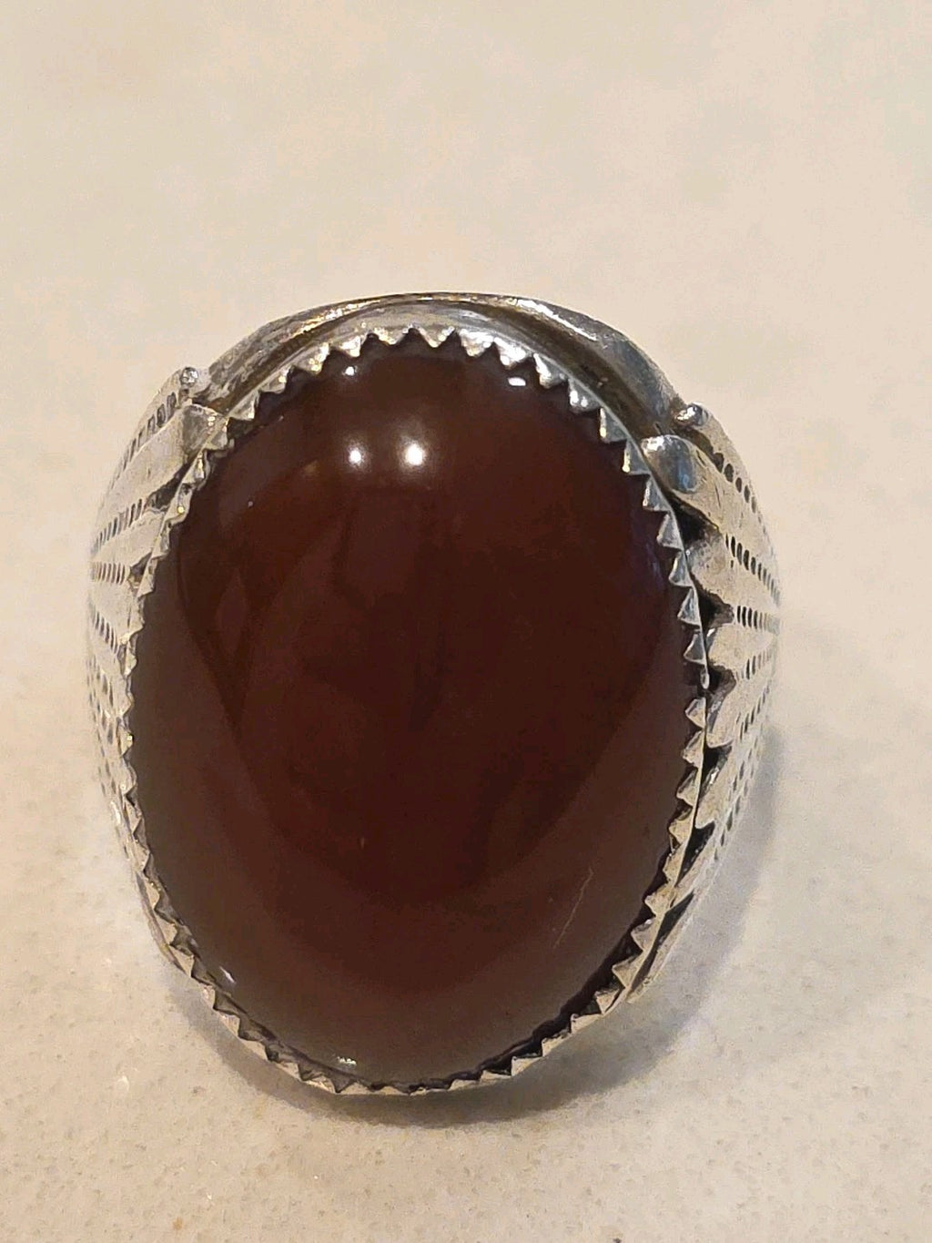 Old Pawn Sterling Silver Vintage Carnelian/Agate Tribal Ring Size 9.5