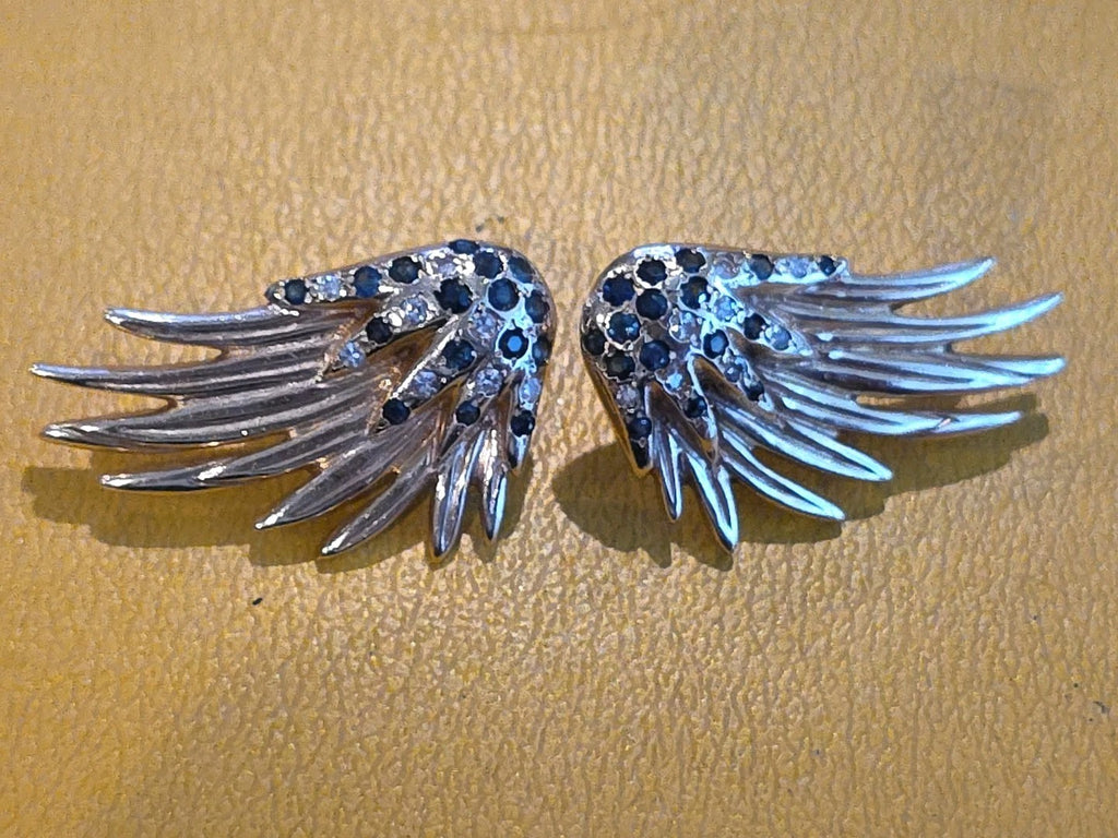 18kt Yellow Gold & Diamond & Saffire Wing Earrings