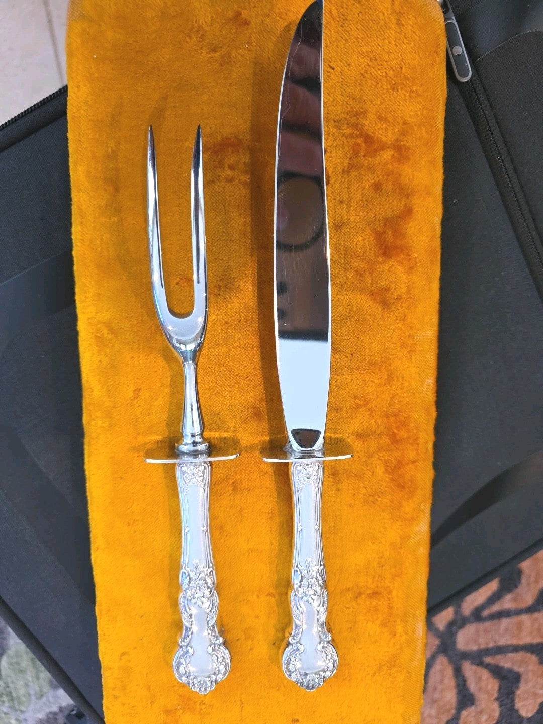 Large Sterling silver Carving Knife & Fork Set With Case