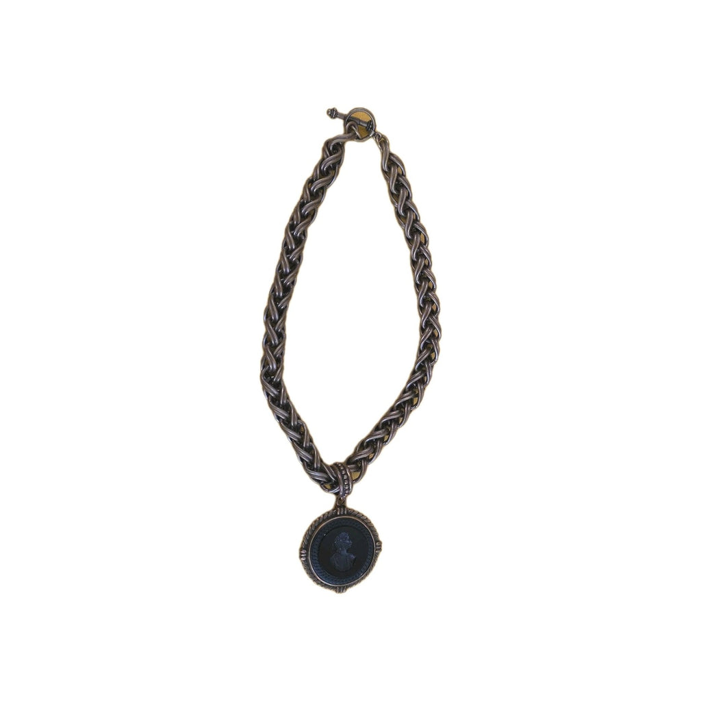 EXTASIA Thick Bronze Rope Chain & Intaglio Jet Glass Cameo Necklace