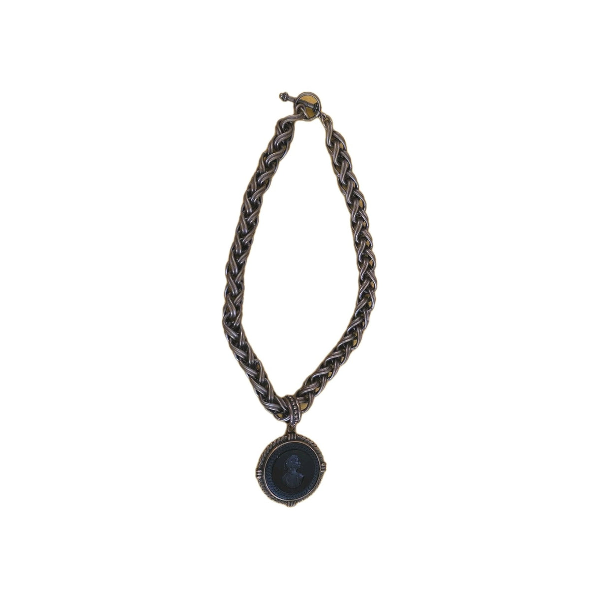 EXTASIA Thick Bronze Rope Chain & Intaglio Jet Glass Cameo Necklace