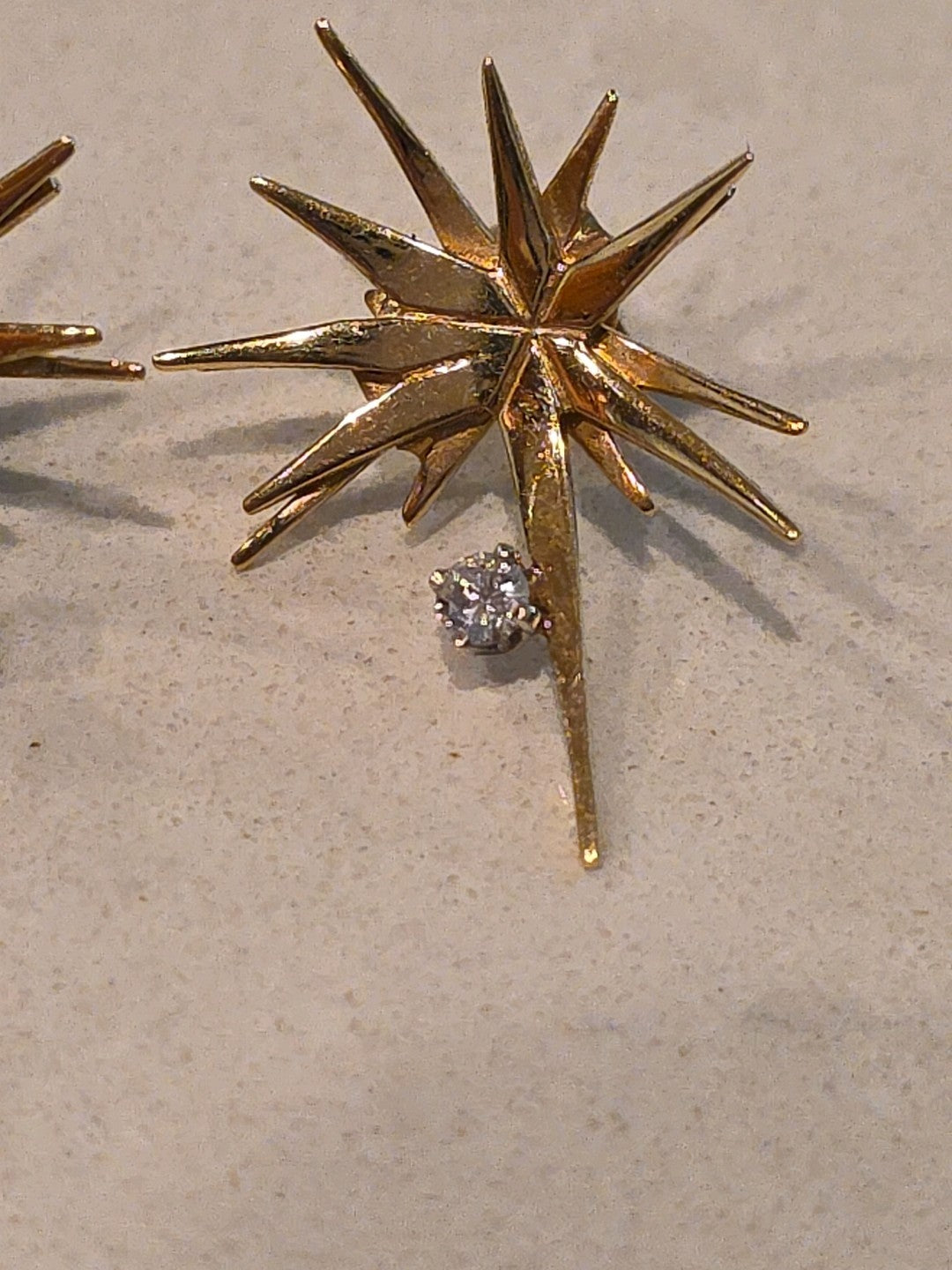 Midcentury 18k Yellow Gold Diamond Supernova Starburst Diamond Earrings