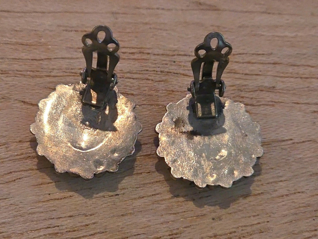 Native American Zuni Sterling Silver Turquoise Petit Point Flower Earrings