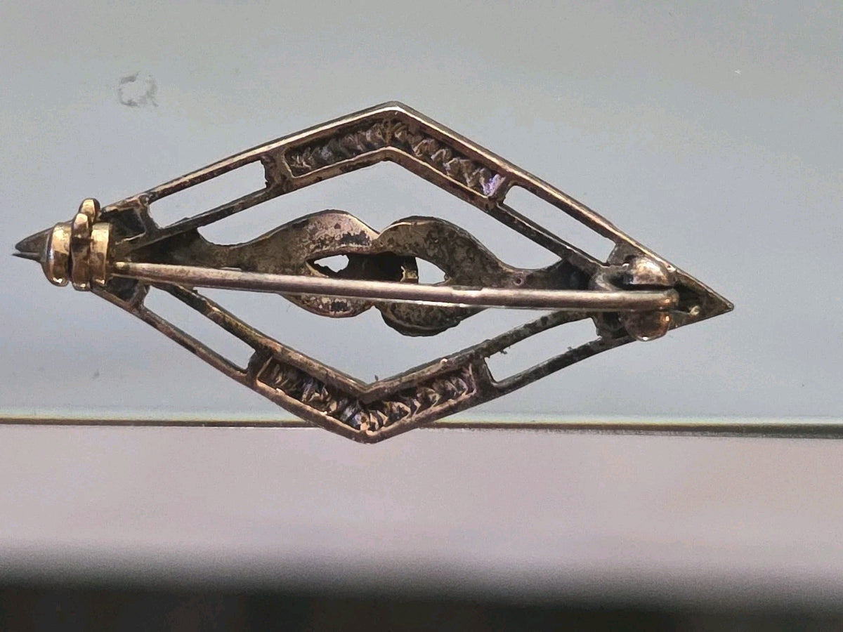 Sterling Silver Black Onyx Marcasite Pin Brooch Art Deco