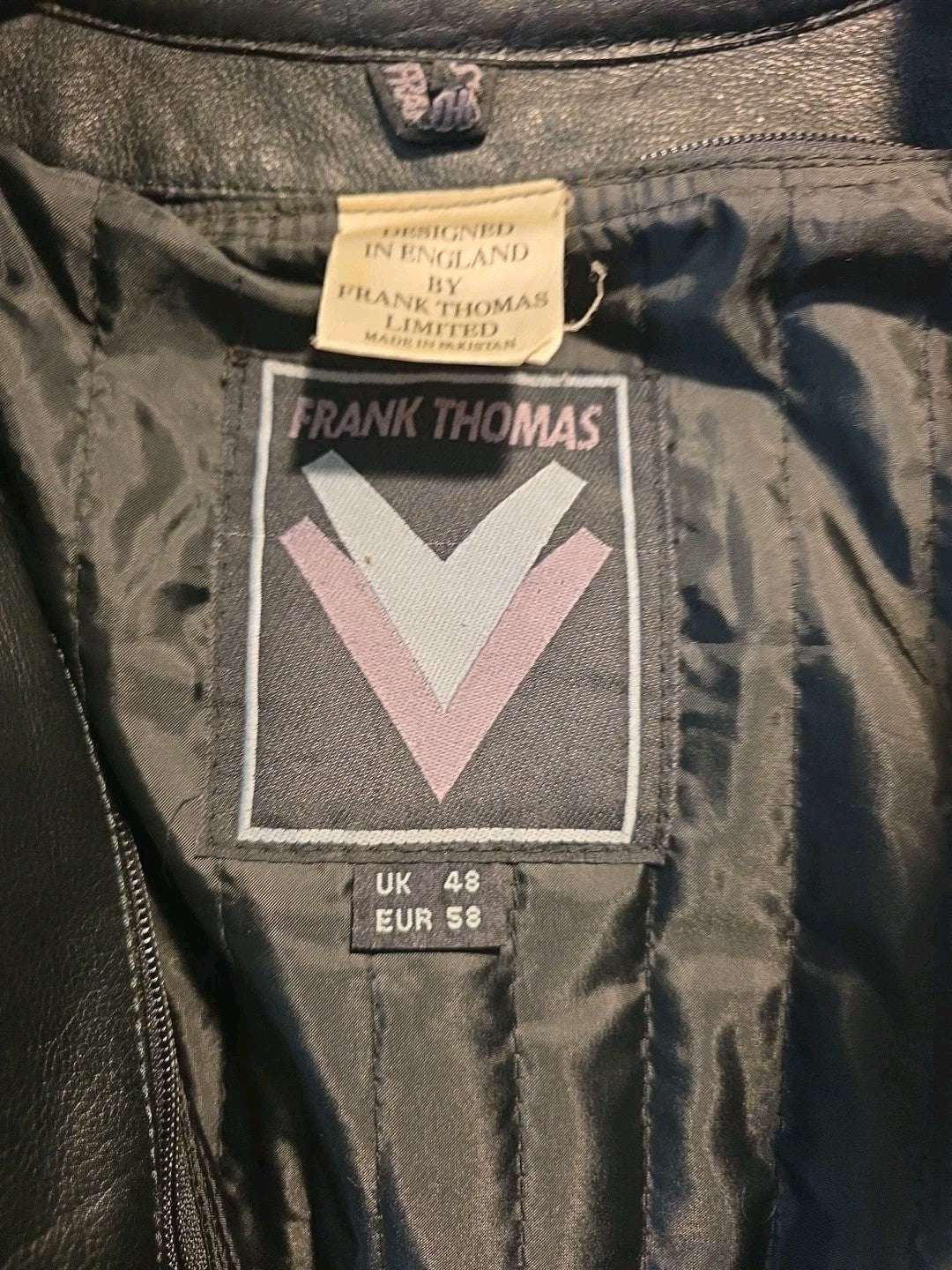 Vintage Frank Thomas Leather Jacket Size UK 48, EUR 58, MEDIUM Padded Nice