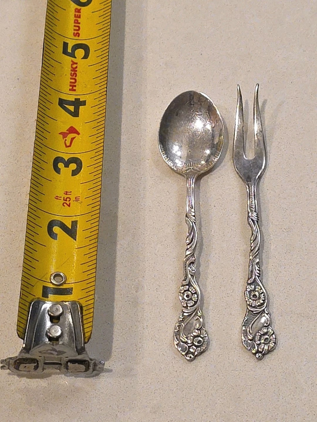 Nils Johan 4" Snail/Lemon Fork and 4" Demitasse Spoon from Sweden Floral pattern