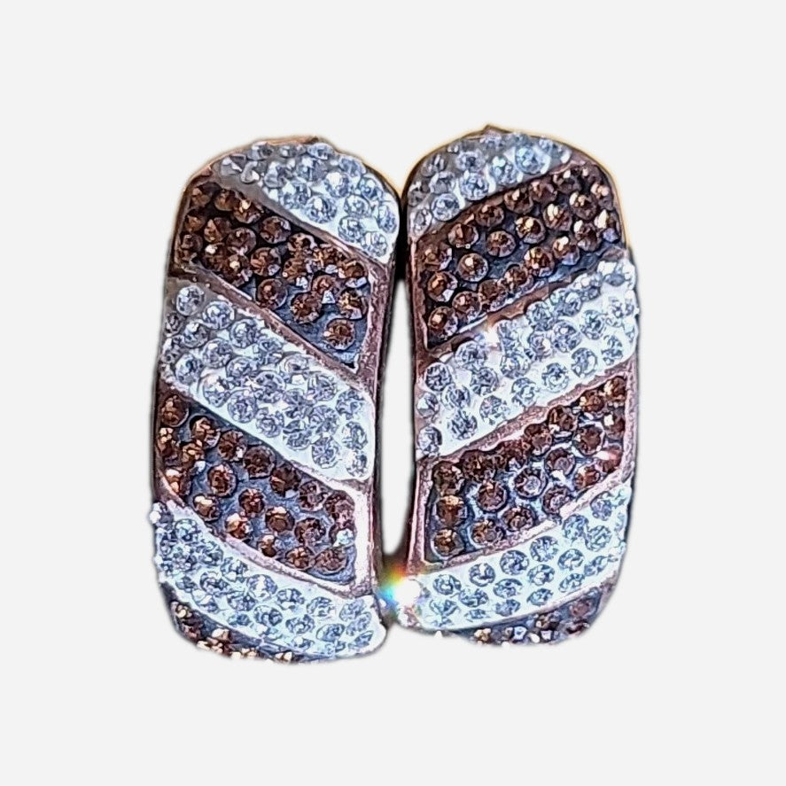 EARRINGS SILVER S925 Gold Wash with Pave  Brown & Clear Stones