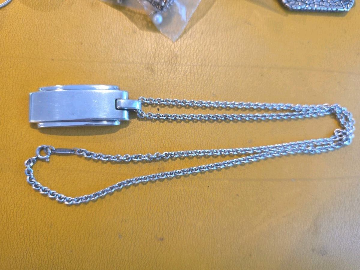 Tiffany & Co Men Sterling Silver Bar Dog Tag Bead Chain Necklace