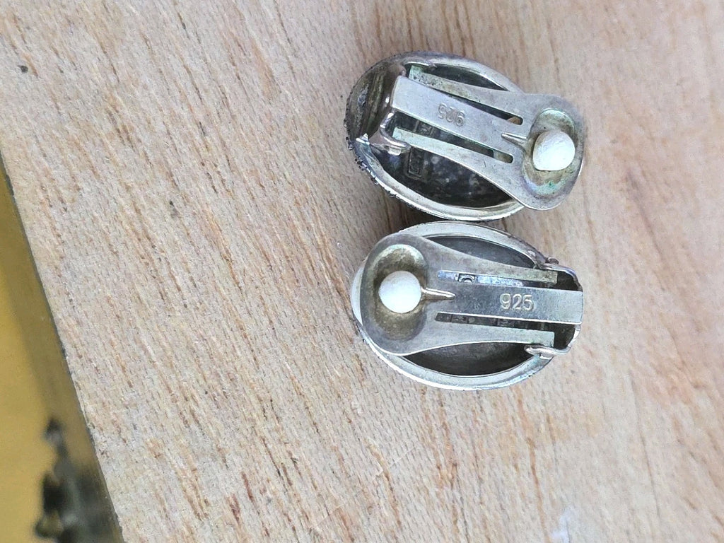 Beautiful A Sterling Silver 925 Marcasite Clip On Earrings