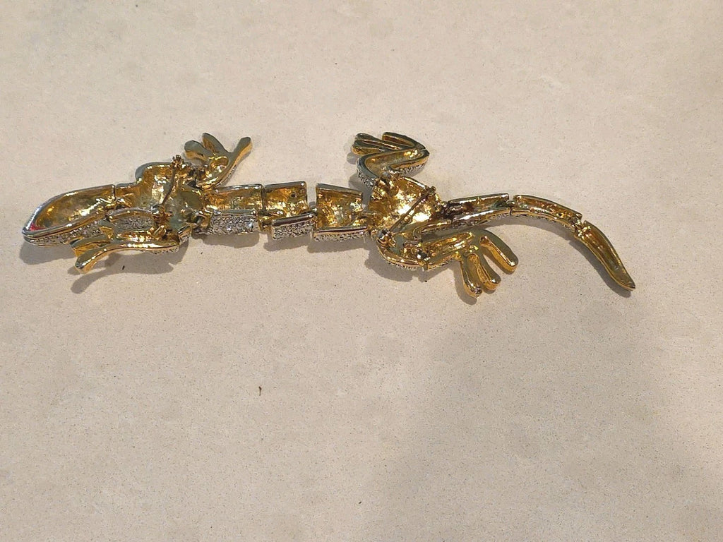 Vintage Large Jointed Rhinestone Lizard  Salamander Gecko Brooch