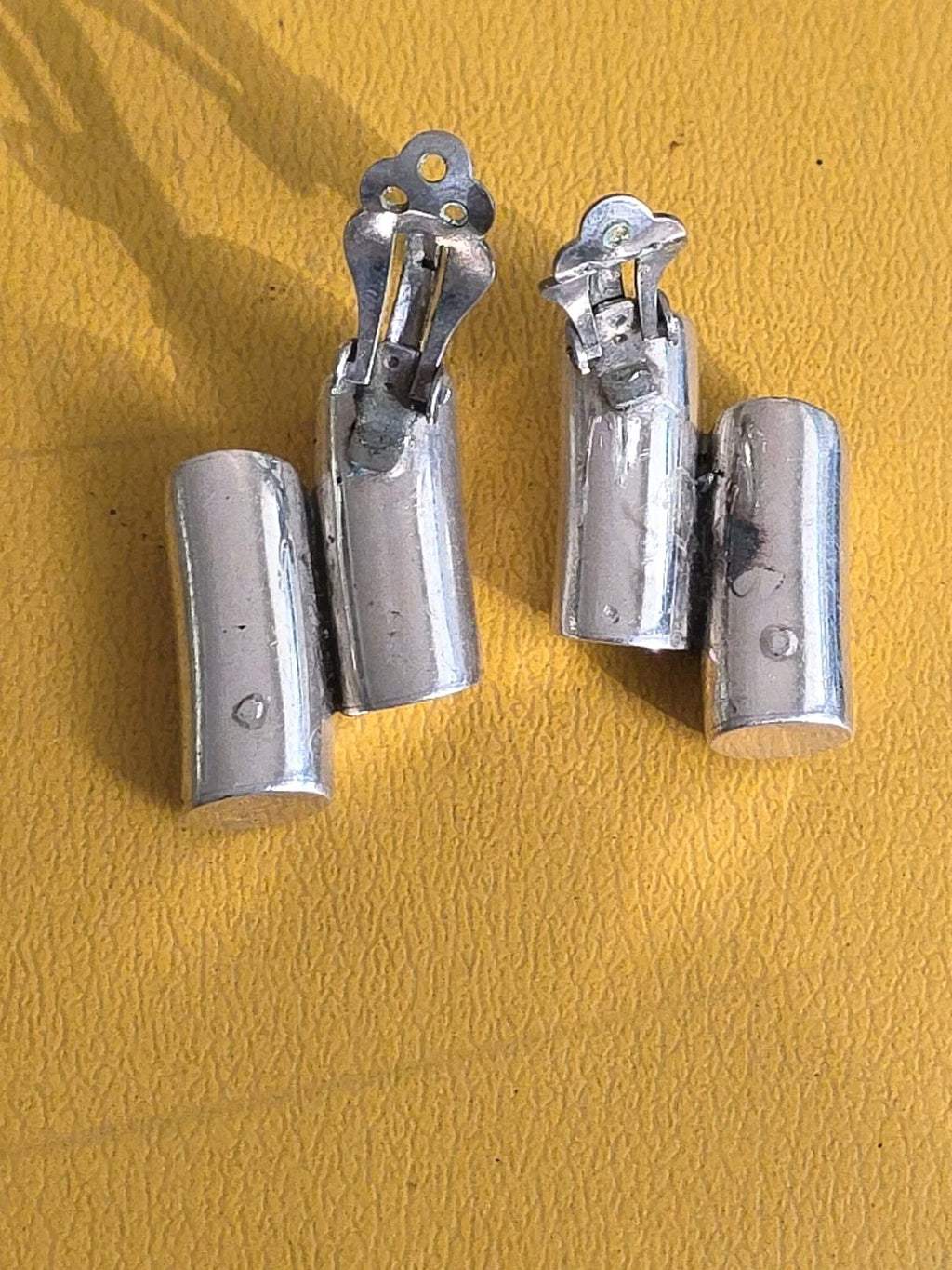 Vintage Mexico 925 Sterling Silver Two Cylinder Bars Clipon Earrings