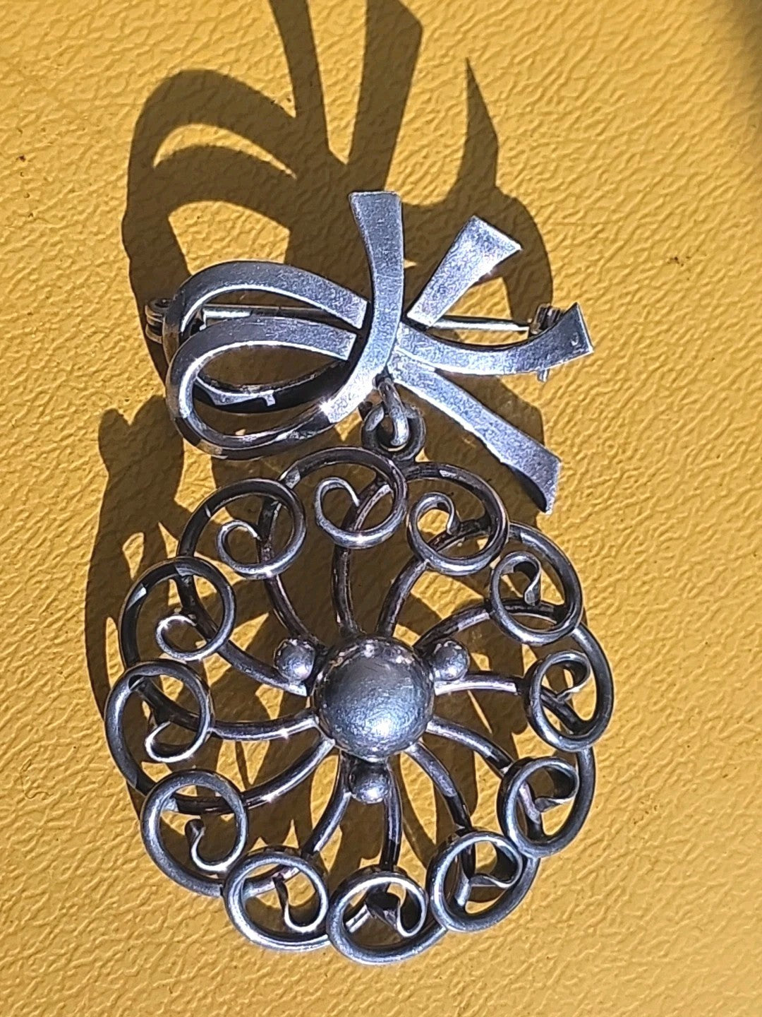 Denmark Designer John Lauritzen Sterling Large 3D Bow Flower Brooch 50/60s