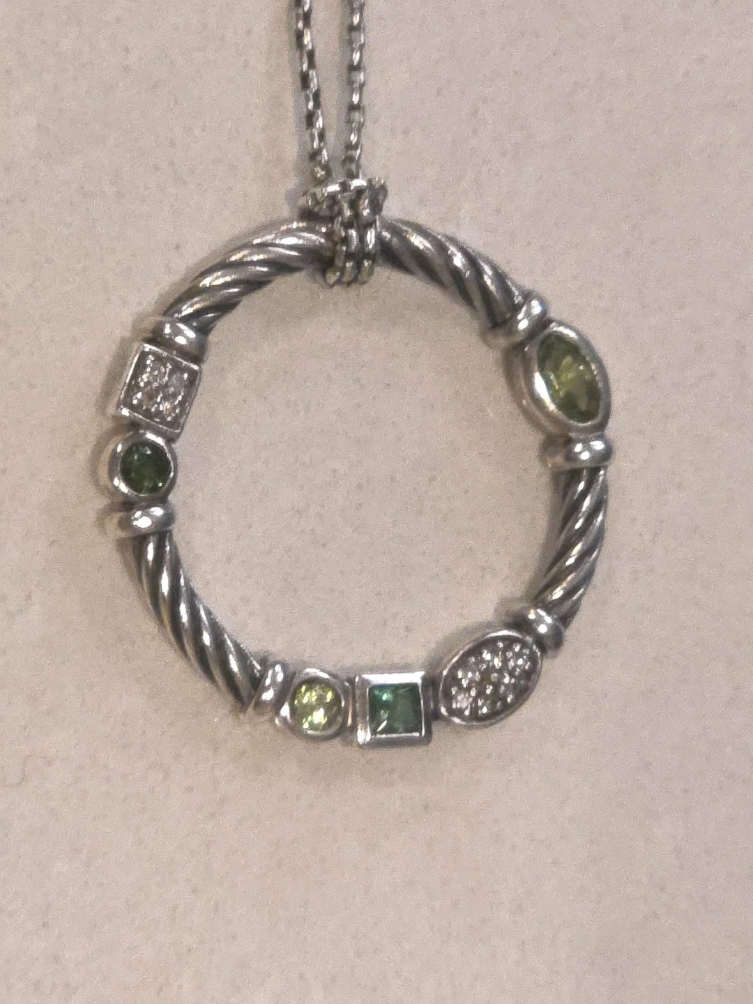David Yurman Sterling Silver Diamond, Blue Topaz, Peridot Confetti Necklace 20"