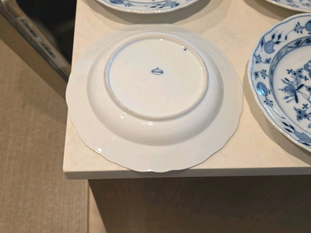 5 Antique Meissen Oval Backstamp Blue Onion Dinner Soup Plate
