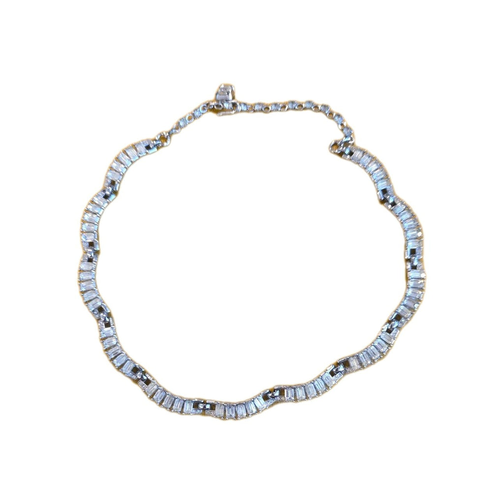 TRIFARI Signed Vintage MCM Baguette Rhinestone Choker Necklace Silver Tone