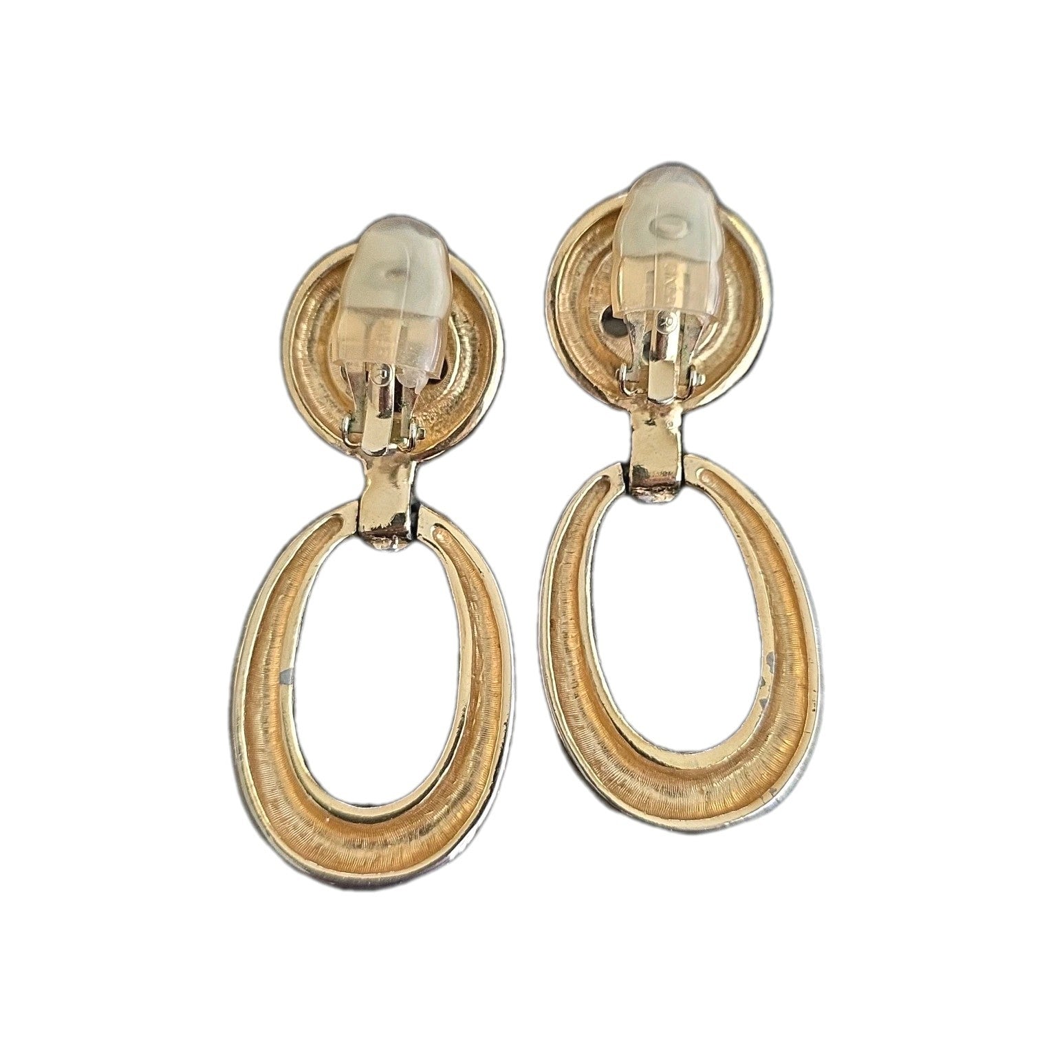 CINER EXCEPTIONAL RARE EARRINGS HUGE CHANDELIER SHOULDER HOOPS & CABOCHON
