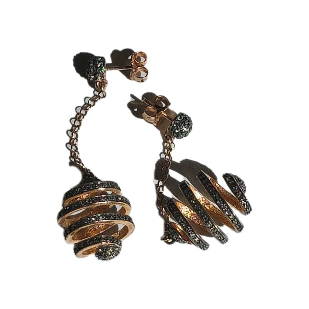 FRANZ LUCIANO DANGLE EARRINGS RHINESTONES GOLD TONE DROP SPRIAL
