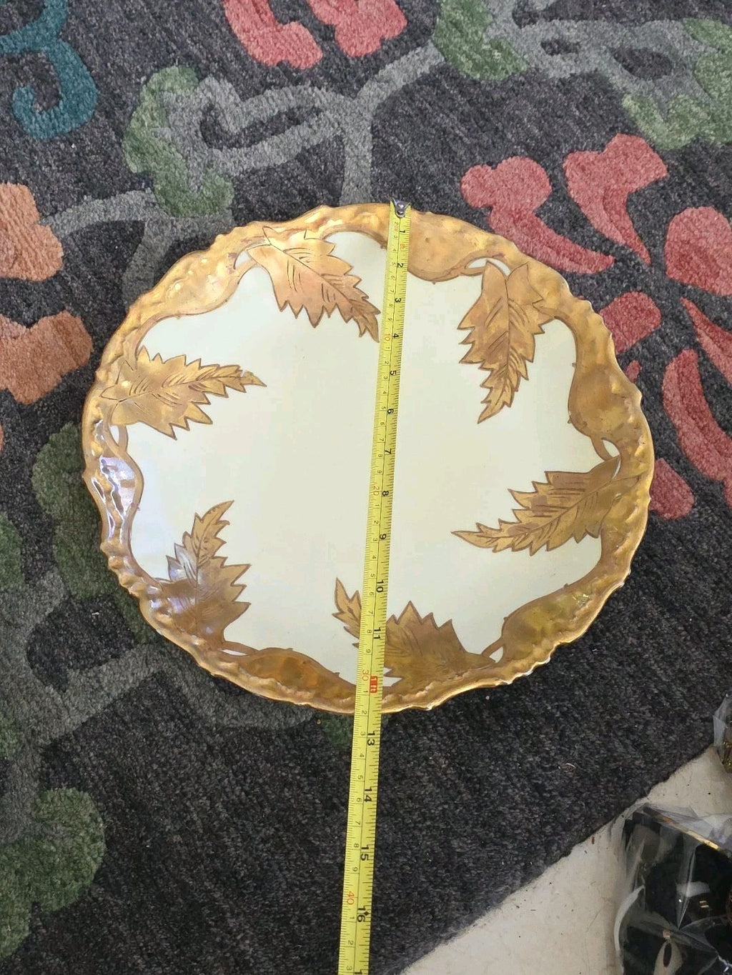 19th Century Elite Works Limoges France 12" Hand Decorated Platter w/ Heavy Gold