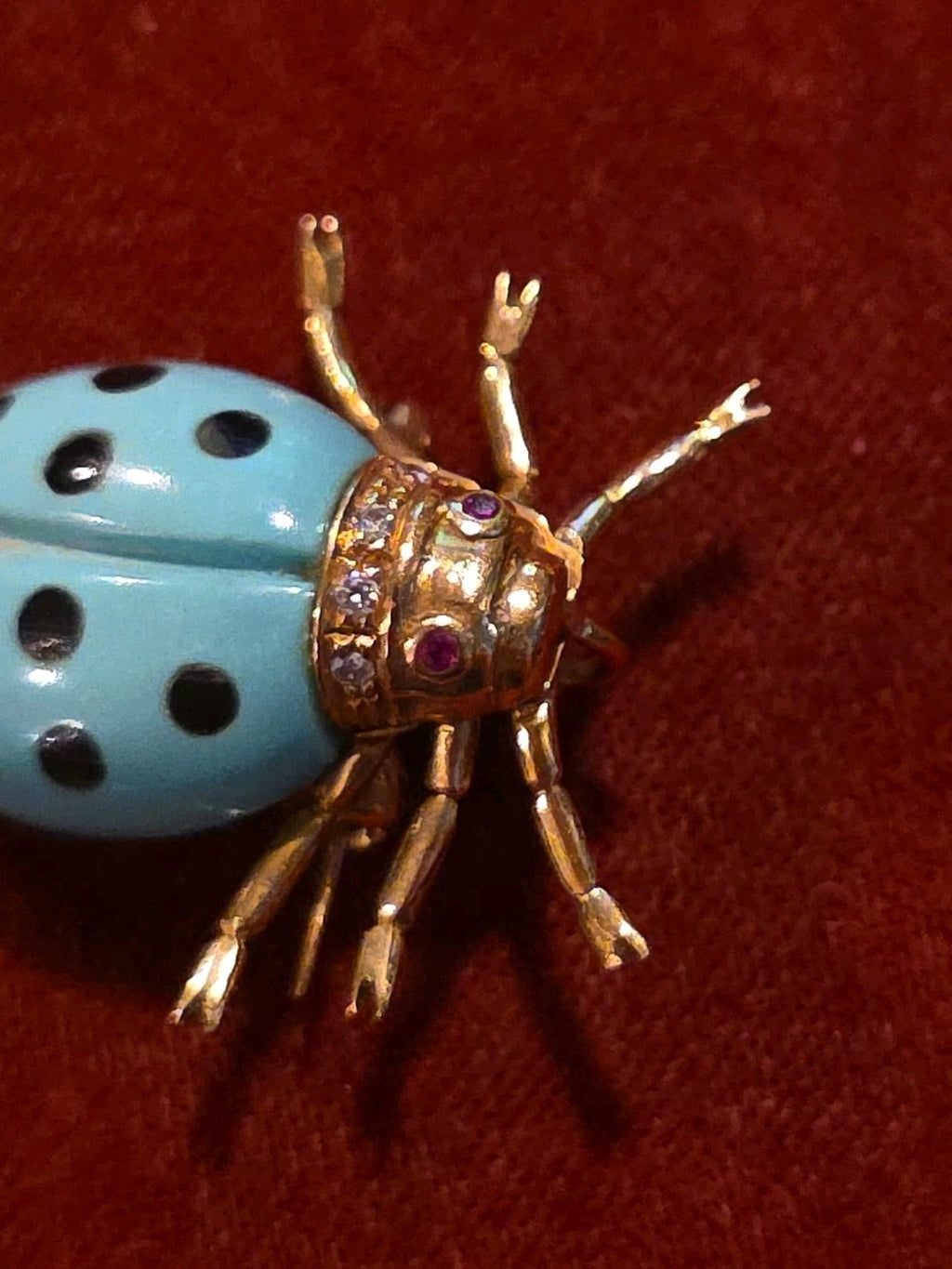 18k Yellow Gold With Diamond Pave Enamel Ladybug Brooch