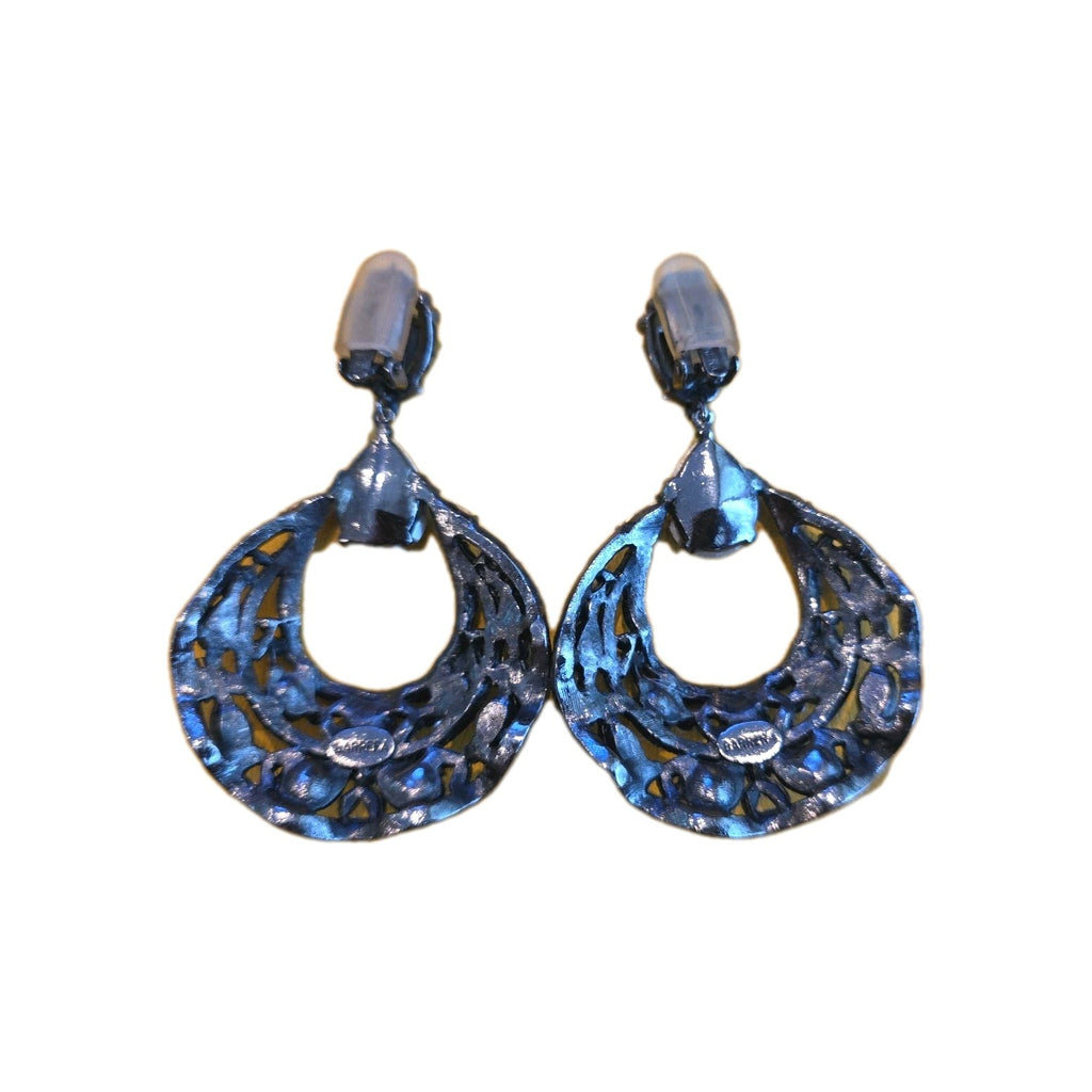 VINTAGE EVENING JOSE & MARIA BARRERA ART DECO CRYSTAL DROP CHANDELIER EARRINGS