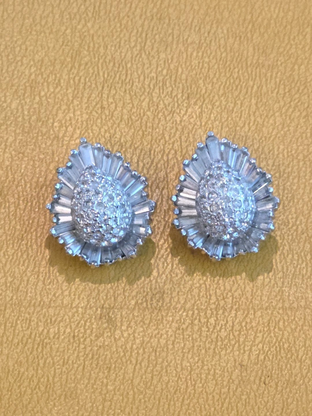 Vintage Panetta Rhodium Plated Pave Clear Rhinestone Clip Earrings