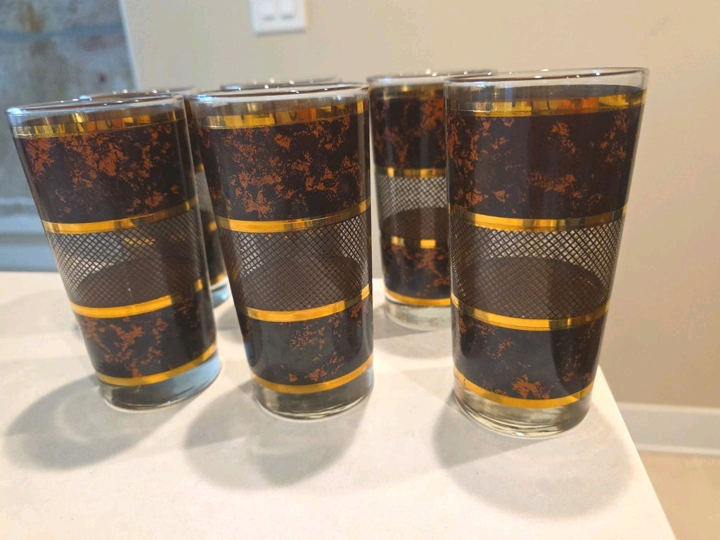 Georges Briard MCM Marbled Tortoise Highball Glasses Set of 6 22K