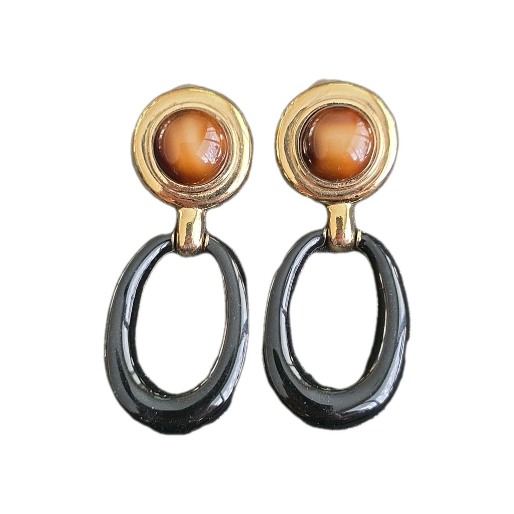 CINER EXCEPTIONAL RARE EARRINGS HUGE CHANDELIER SHOULDER HOOPS & CABOCHON