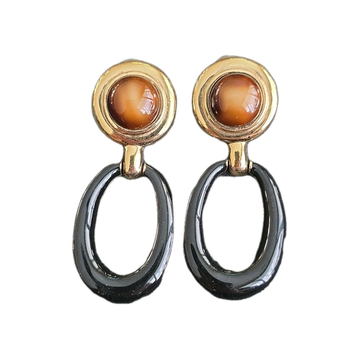 CINER EXCEPTIONAL RARE EARRINGS HUGE CHANDELIER SHOULDER HOOPS & CABOCHON