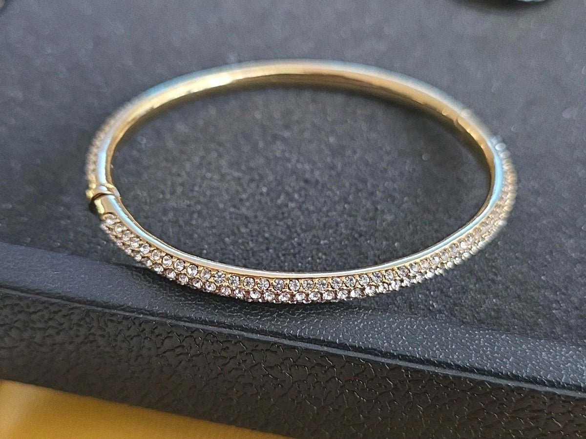 NADRI TRIPLE Pave Crystal Row GOLD TONE Bangle