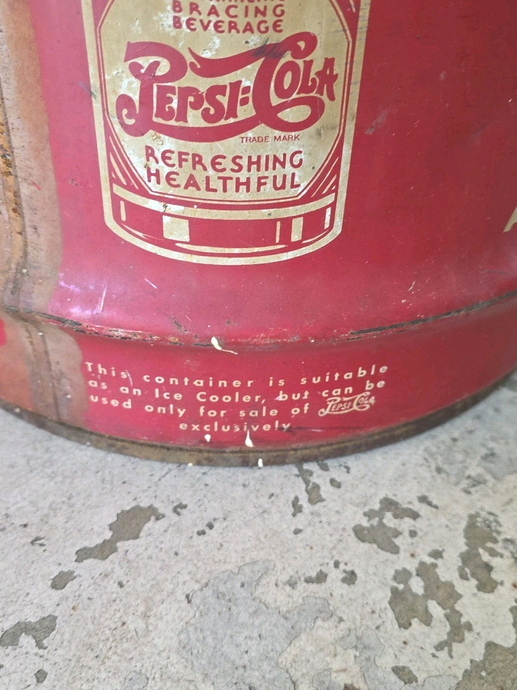 ANTIQUE 1930's USA PEPSI COLA SODA BOTTLE SYRUP DRUM METAL CAN COOLER STAND SIGN