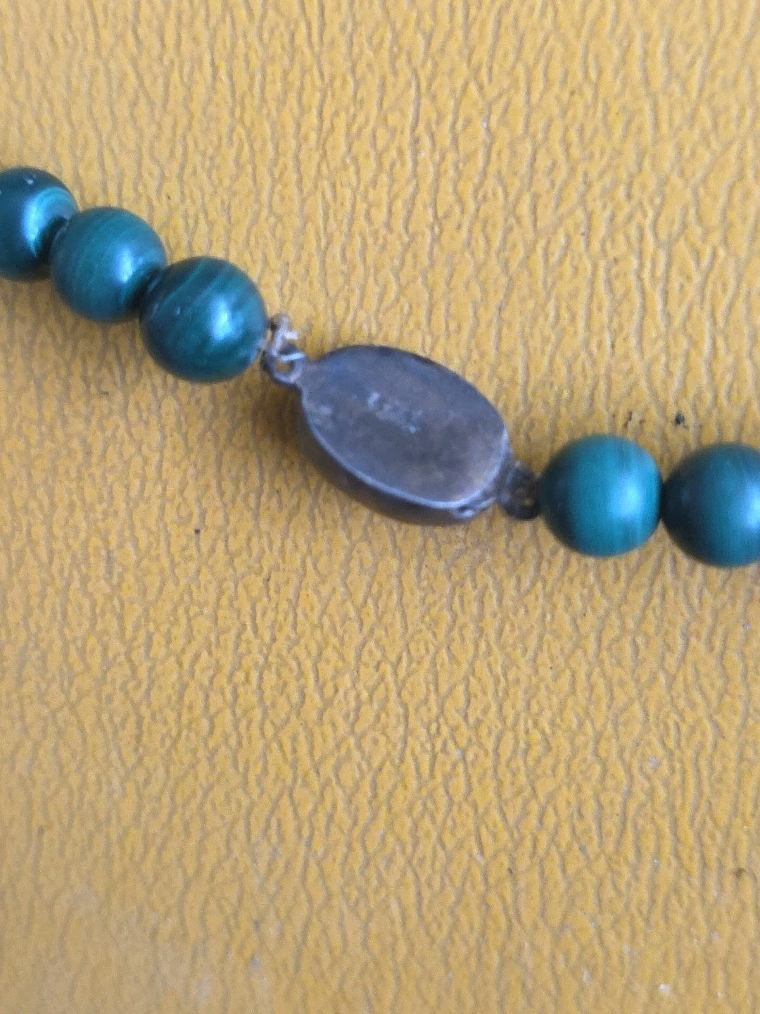 Vintage Genuine Malachite Long Strand Bead Necklace 30" Gold Beads