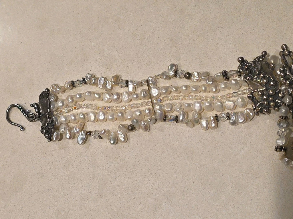 Vtg Sterling Mummy Necklace Choker MARY & DOUG HANCOCK Signed Freshwater Pearl