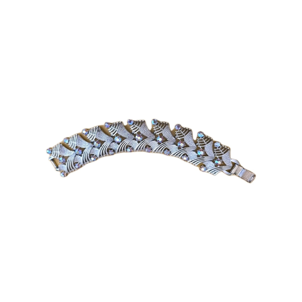 Coro VTG Pegasus Bracelet Silver Tone AB Rhinestone Art Deco Glam Signed Costume