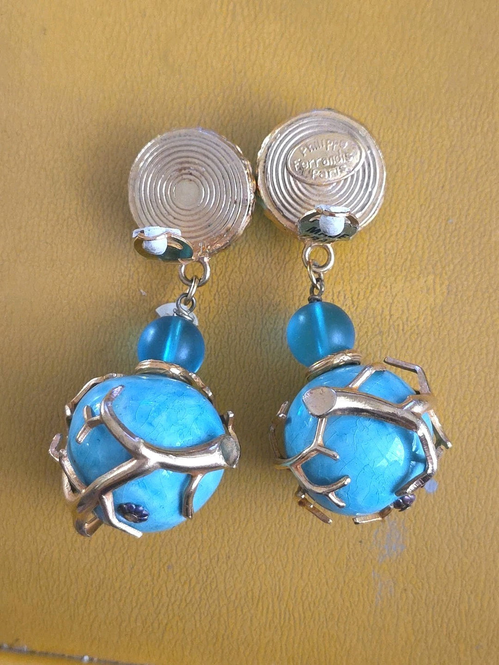 Philippe Ferrandis French Gold Plated TREE BRANCH Chandelier Earrings