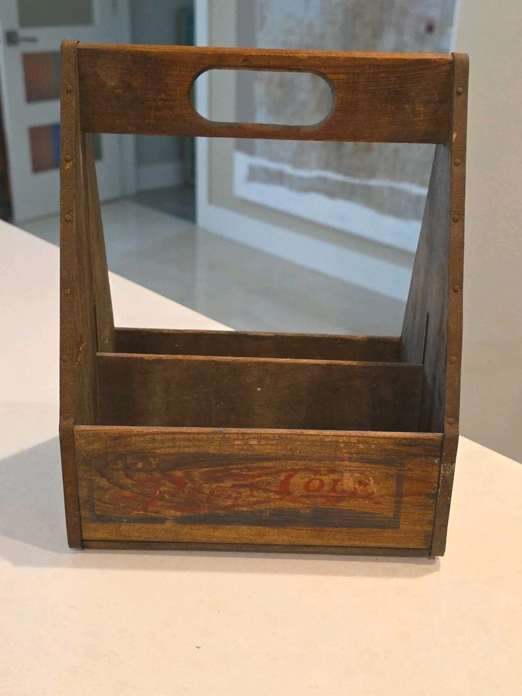 Pepsi Cola Logo Wood Beverage Six-Pack Carrier Bottle Logo