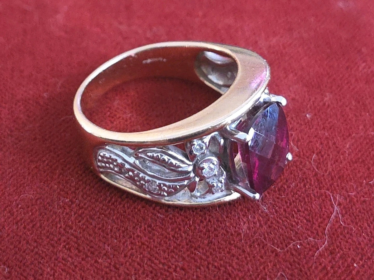 Rubellite Tourmaline 14k Yellow Gold Estate Ring with Diamonds In White Gold