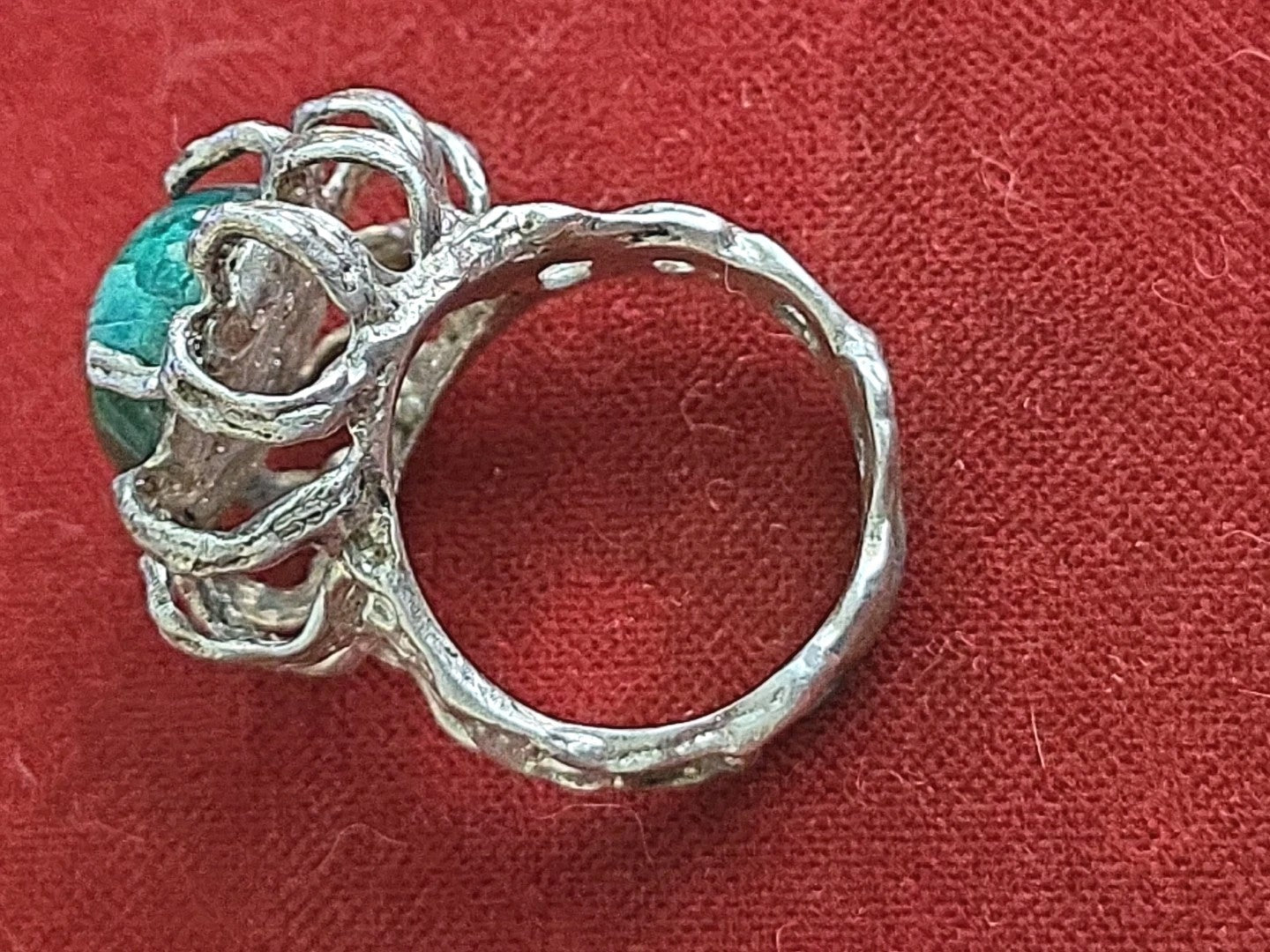 .925 Sterling Silver Chrysocolla Brutalist Statement Ring Size 6