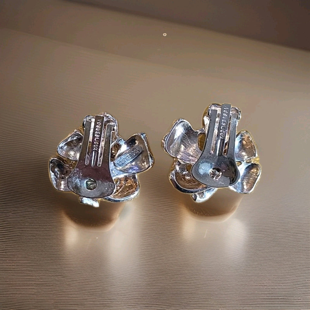 Vintage Vogue Bijoux Crystal Floral Earrings