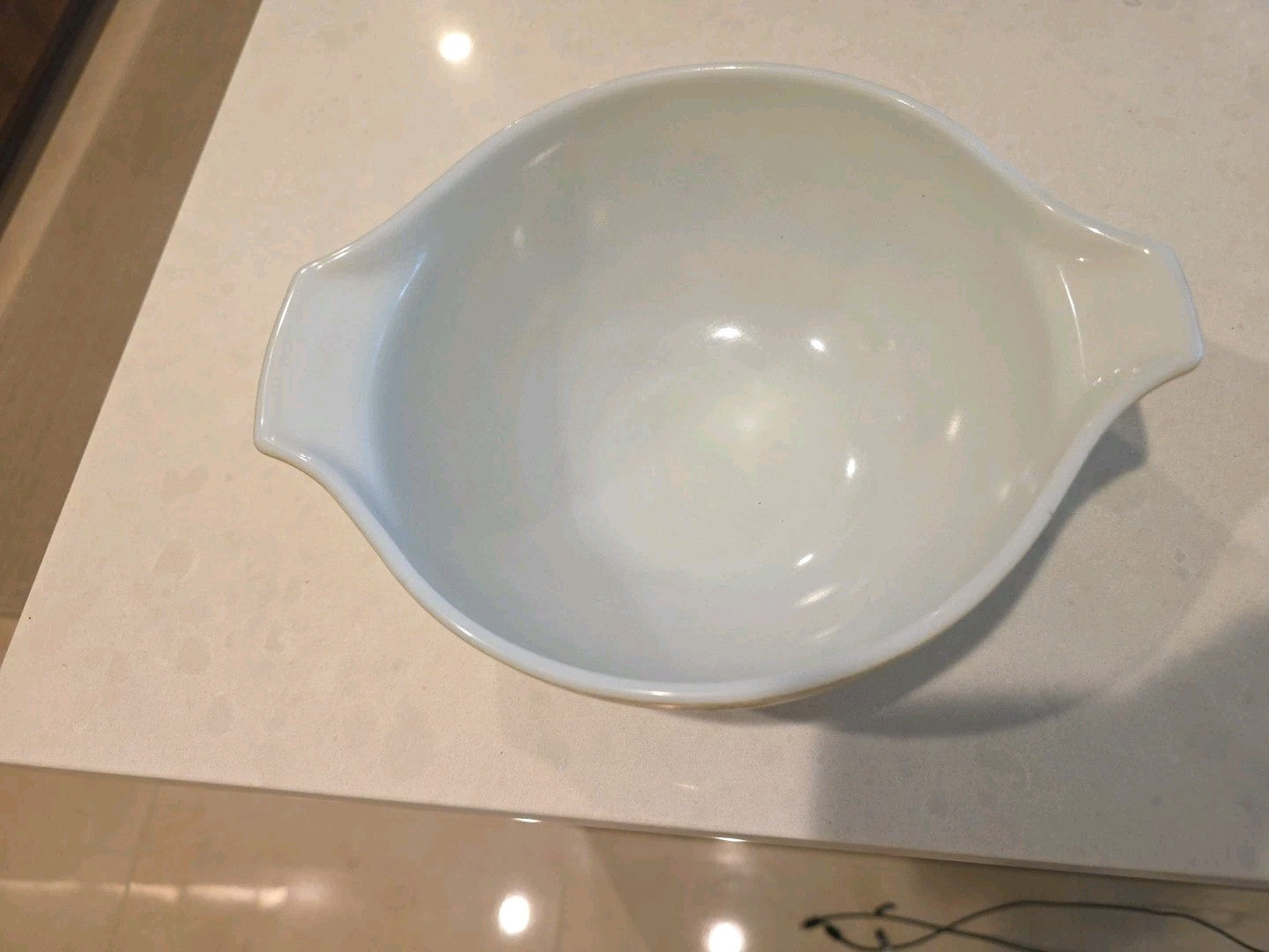 Vintage Pyrex Homestead Cinderella Mixing Bowl  442 Tan & Blue