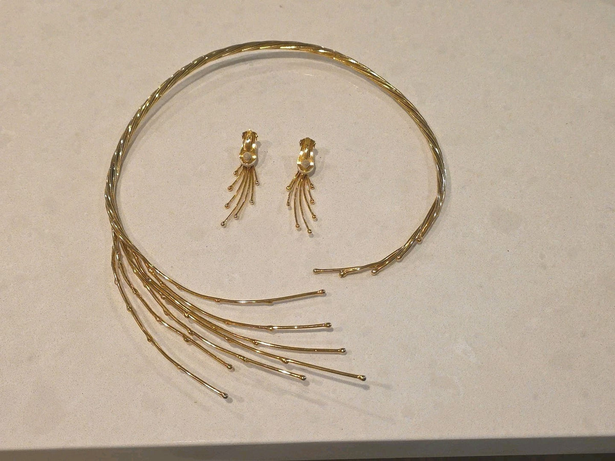 Vintage Andrea Pope  Sculpture Sparkling Spray NECKLACE EARRINGS SET