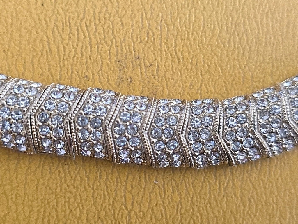 Vintage Clear Crystal Rhinestone 7 Row Tennis Choker Necklace