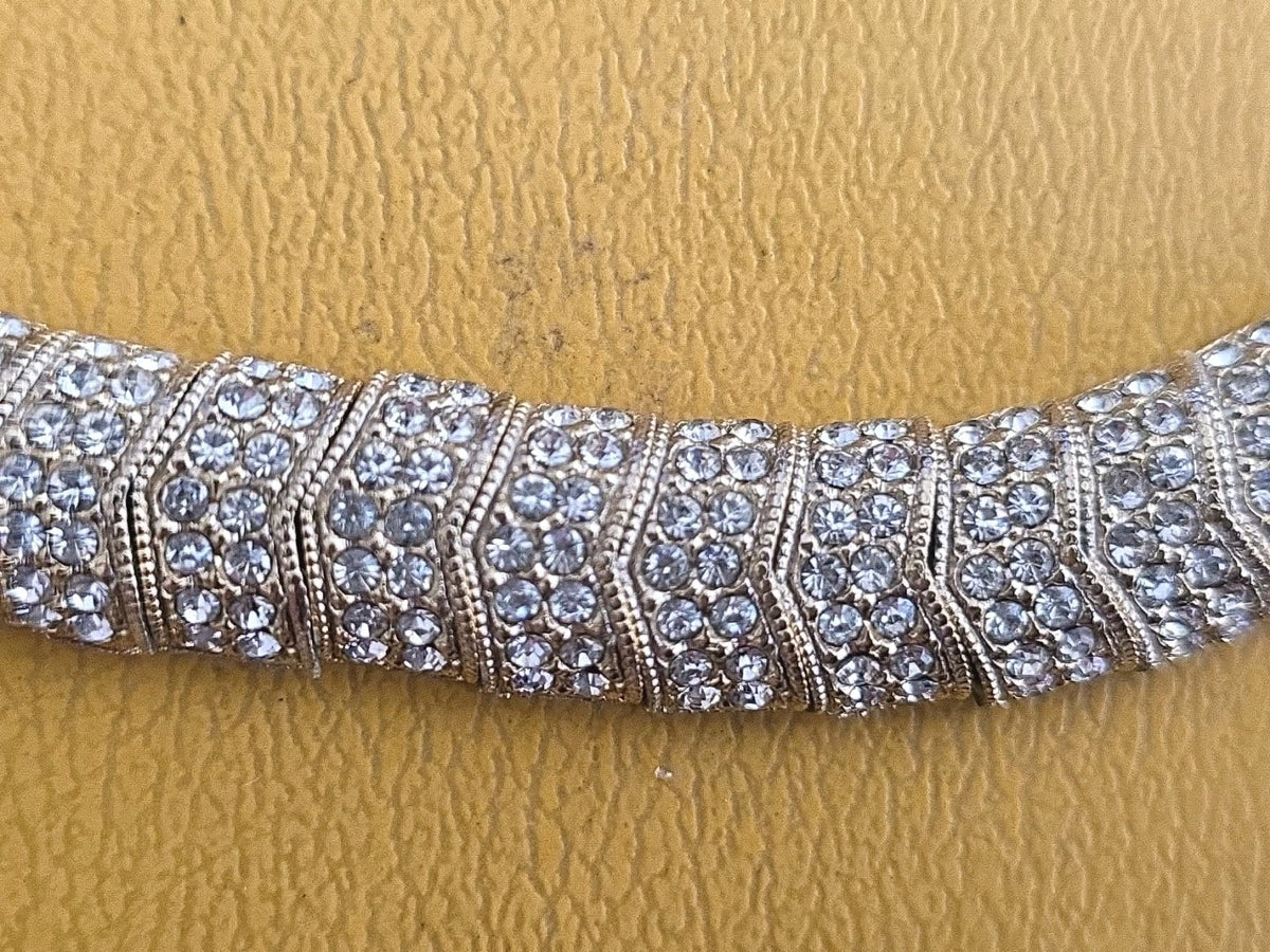 Vintage Clear Crystal Rhinestone 7 Row Tennis Choker Necklace