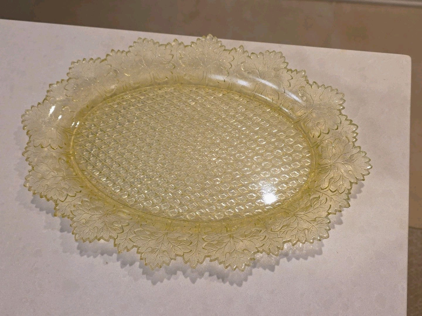 1880s Vaseline EAPG Gillinder & Son Maple Leaf Serving Plate Oval