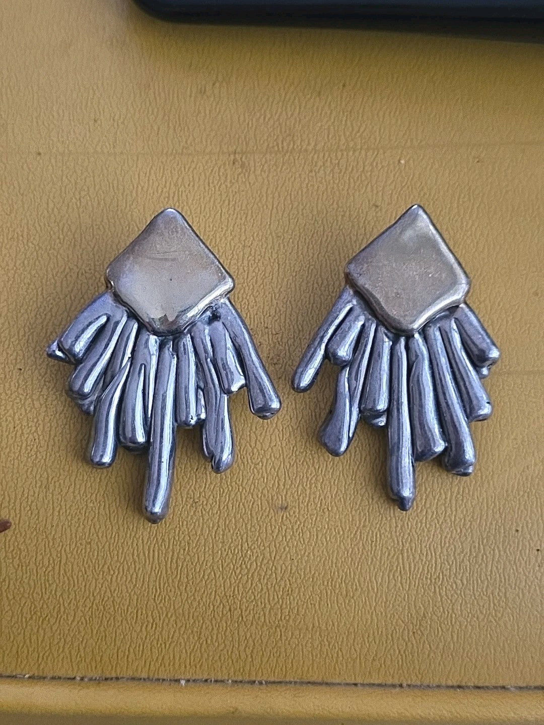 Rare Modernist/ Brutalist David Arsano-Sterling Silver Earrings Set
