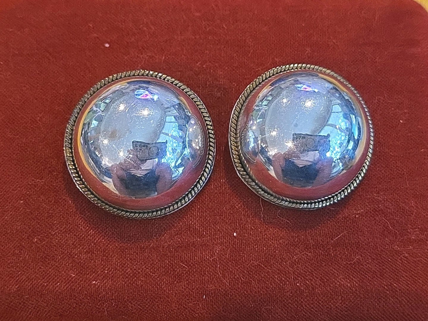 Huge 1 1/2 "  Vintage Round Taxco Sterling Silver Brass Trim Clip On Earrings