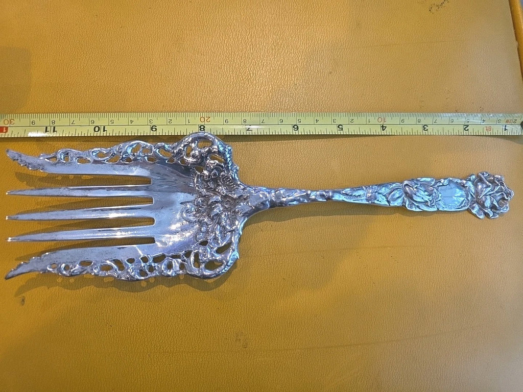 Bridal Rose by Alvin Sterling Silver Fish Serving Fork Pierced 10 1/2" Vintage