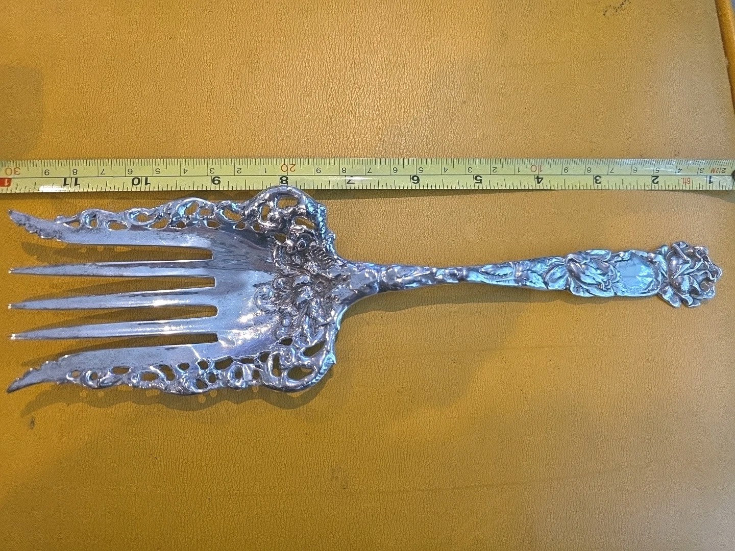 Bridal Rose by Alvin Sterling Silver Fish Serving Fork Pierced 10 1/2" Vintage