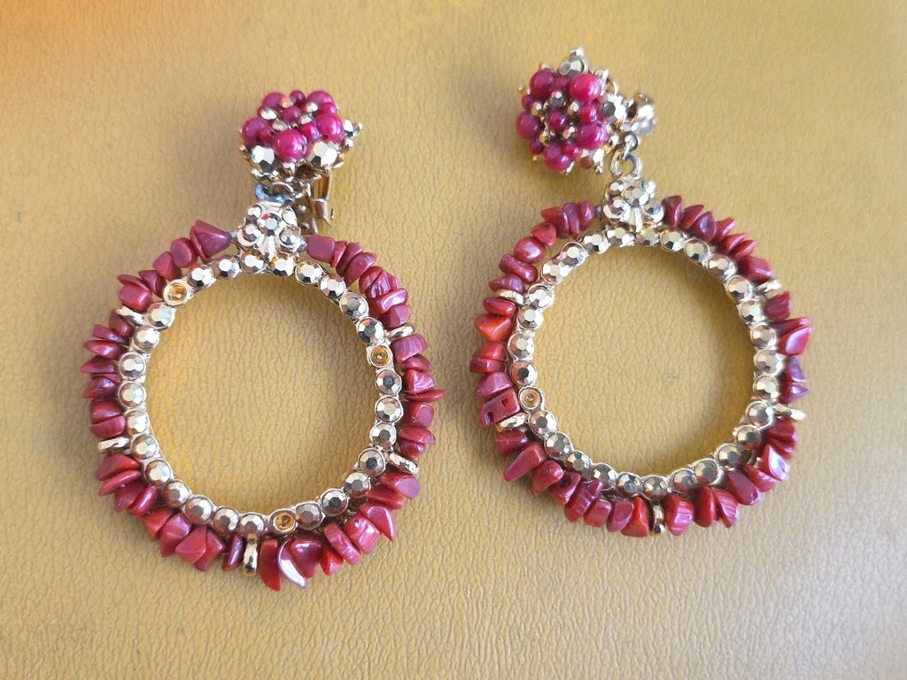 JOSE & MARIA BARRERA GOLDTONE Red Coral STONE STATEMENT EARRINGS