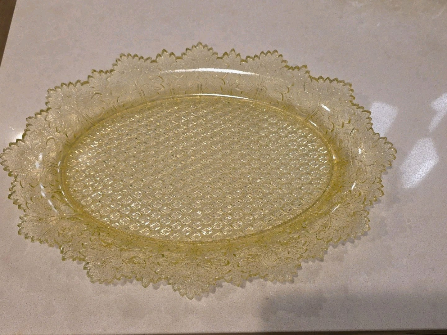 1880s Vaseline EAPG Gillinder & Son Maple Leaf Serving Plate Oval