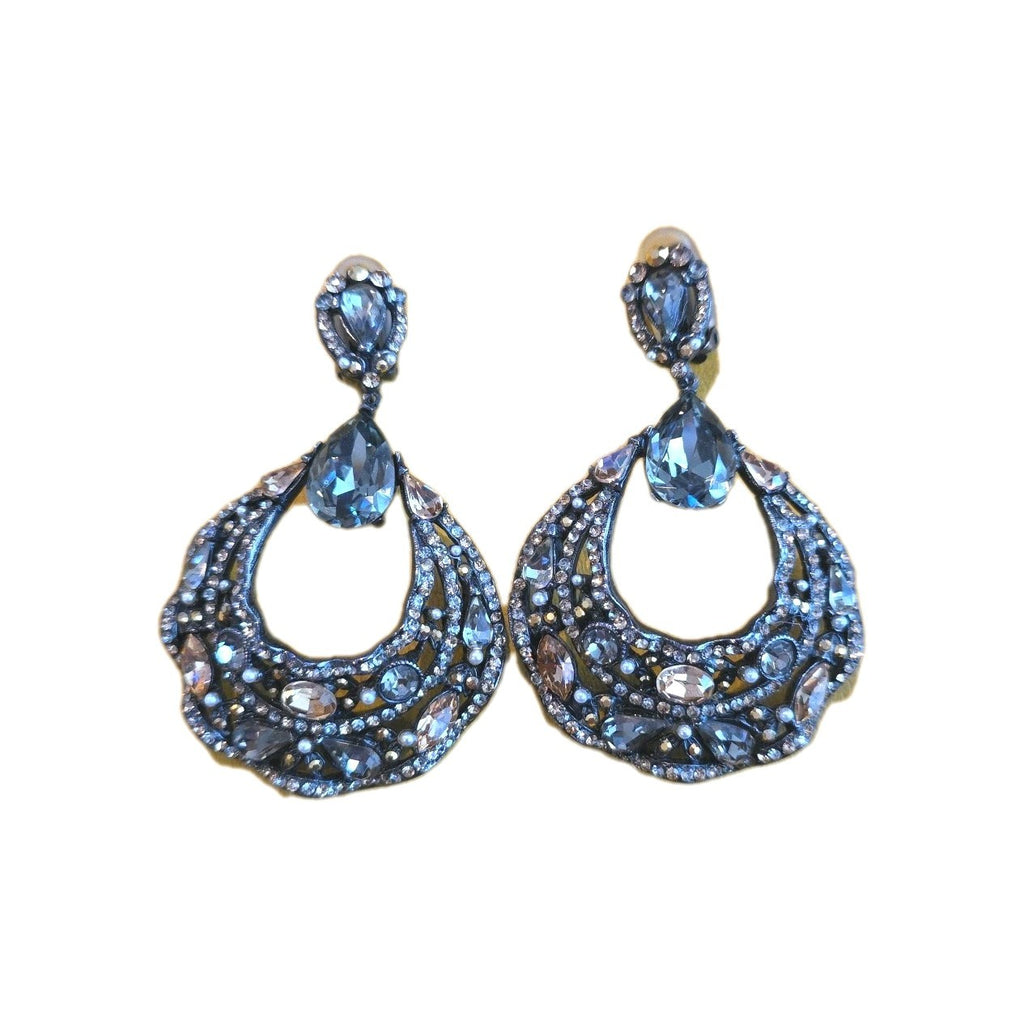 VINTAGE EVENING JOSE & MARIA BARRERA ART DECO CRYSTAL DROP CHANDELIER EARRINGS